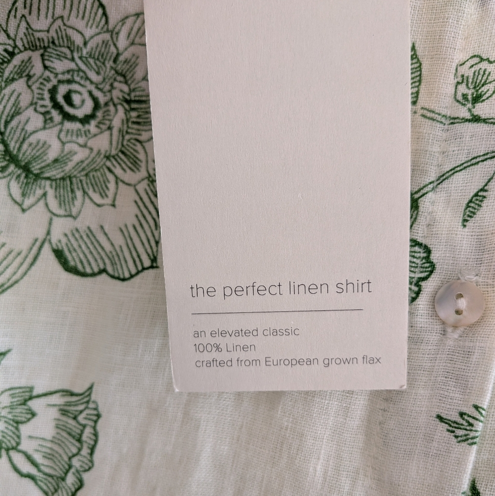 Joie Linen Green Floral White Women's Button Down Shirt Size L NWT Resort Beach - Picture 10 of 16